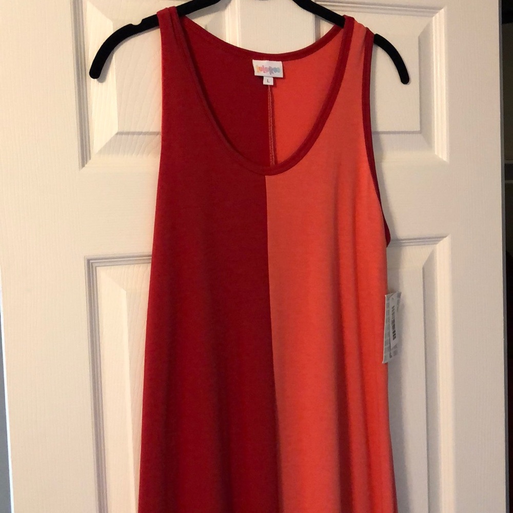 Lularoe Dani floor length red and coral dress